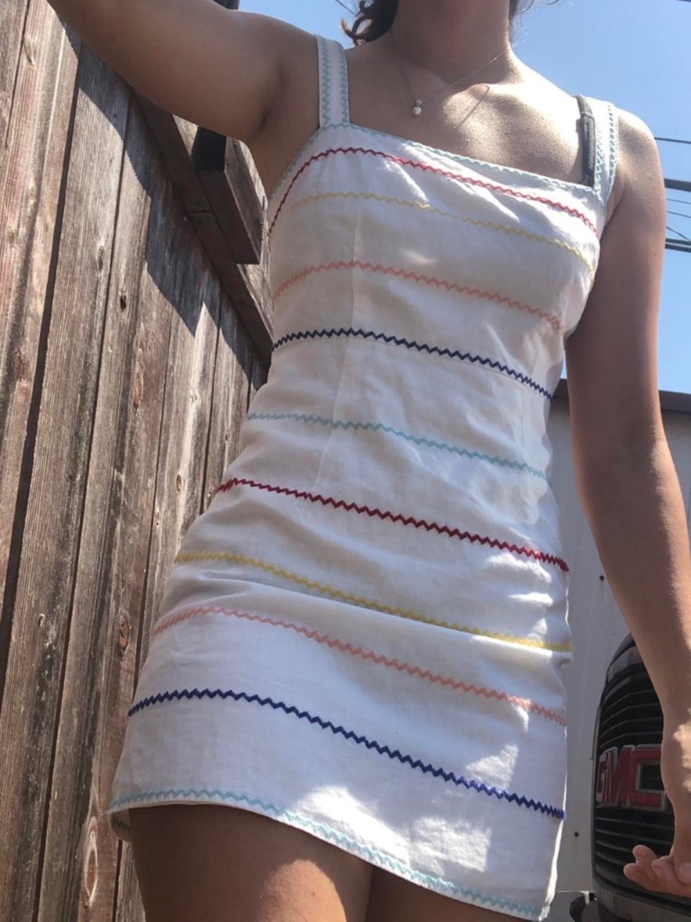✨ Forever 21 Rainbow Zig-Zag Embroidered Linen Blend Mini Sundress ✨